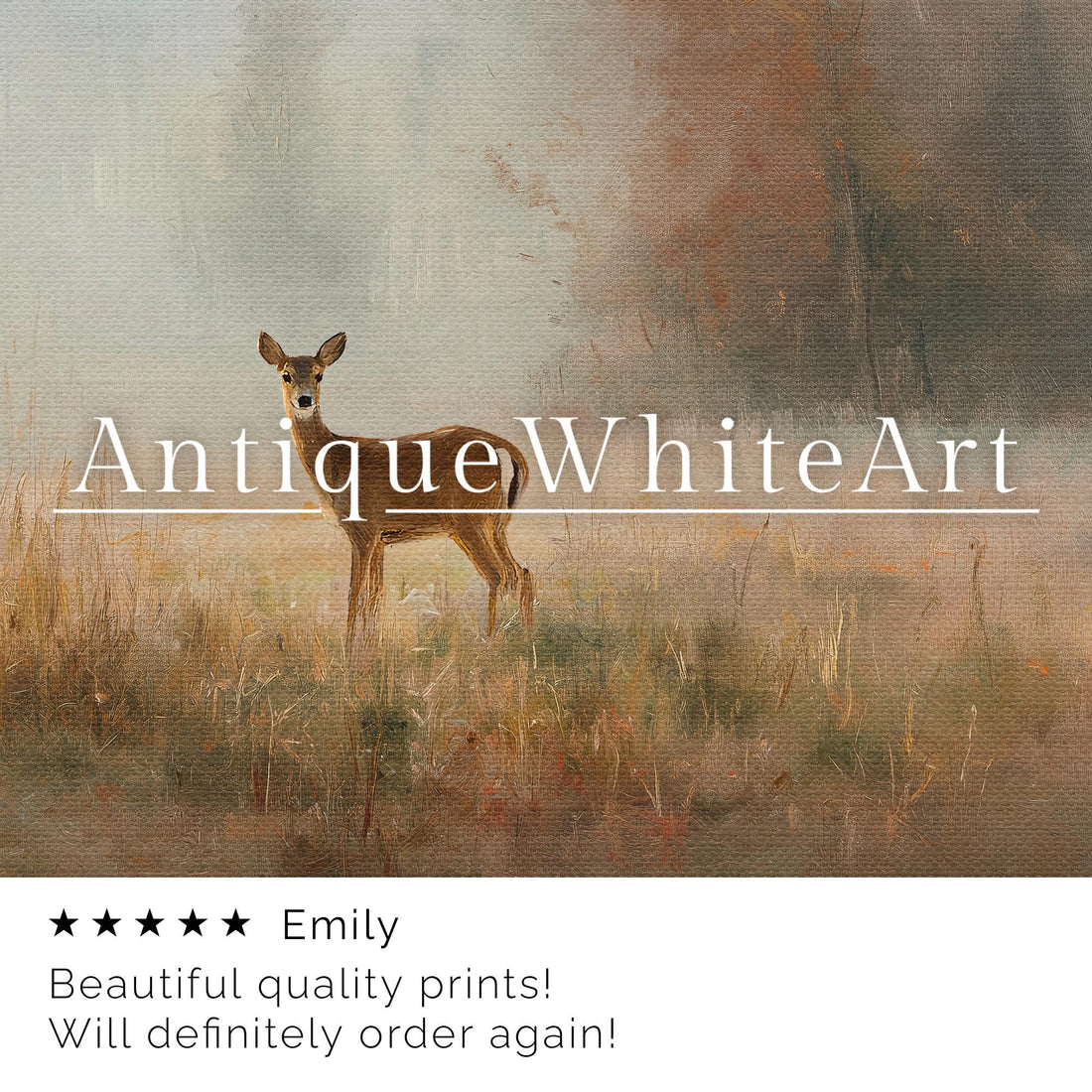 Hazy Fall Wall Art Baby Deer in Landscape Print Moody Decor Seasonal Prints Autumn A478
