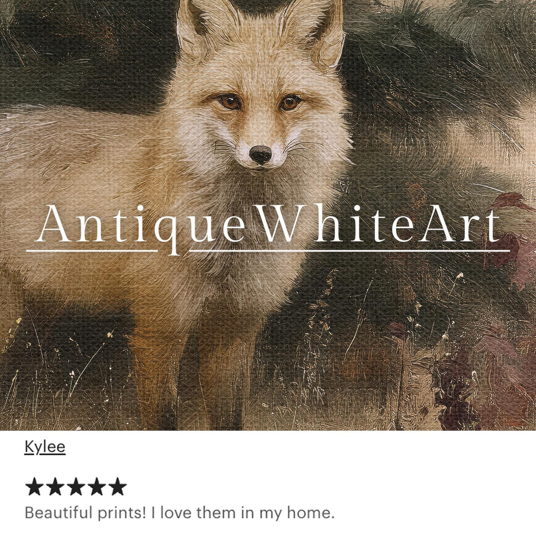 fox in Fall Landscape Painting Woodland Autumn Wall Decor Print Moody Forest A480 Art