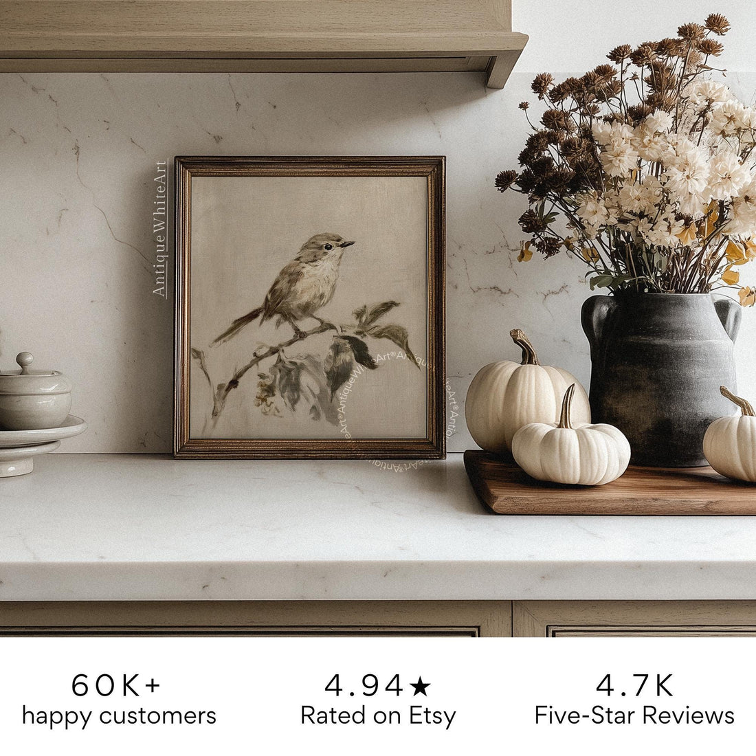 Bird Drawing Wall Art Vintage Style Nursery Print Animal Illustration Neutral Beige Gallery A484