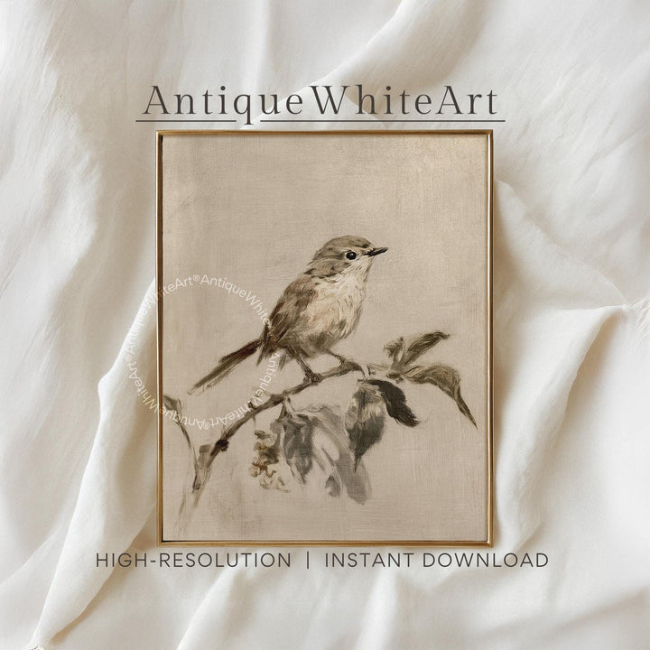 Bird Drawing Wall Art Vintage Style Nursery Print Animal Illustration Neutral Beige Gallery A484
