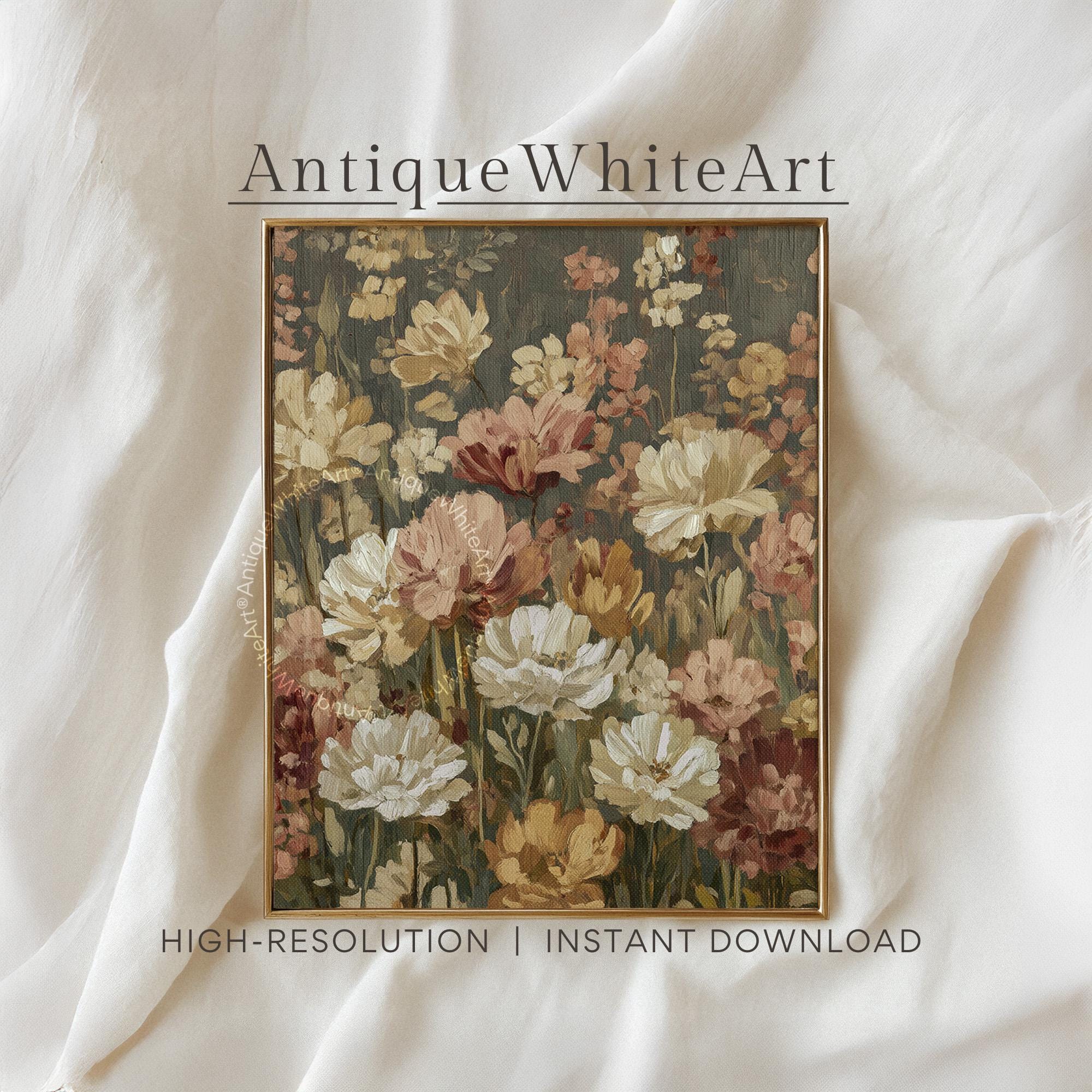 Moody Floral Wall Art Fall Flowers Painting Dark Academia Decor Rustic Print Botanical Victorian A494