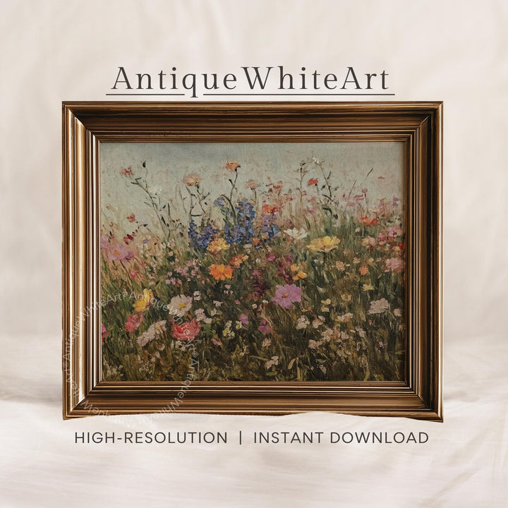 Wildflowers Wall Art Muted Vintage Style Meadow Painting Rustic Farmhouse Prints Country Floral A511 Print