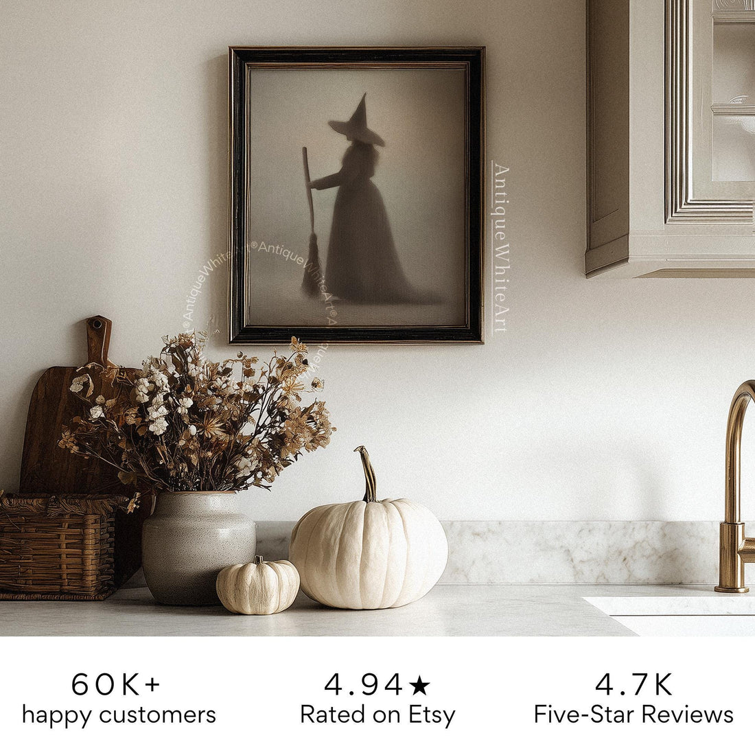 Halloween Witchy Prints Witch Wall Art Rustic Decor Farmhouse Dark Painting A502 Print