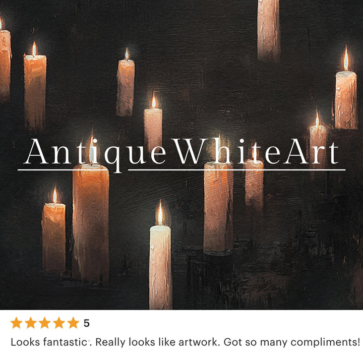 Halloween Magical Wall Art Black Print Floating Candles Rustic Oil Painting Downloadable Dark Fall Witchy A507