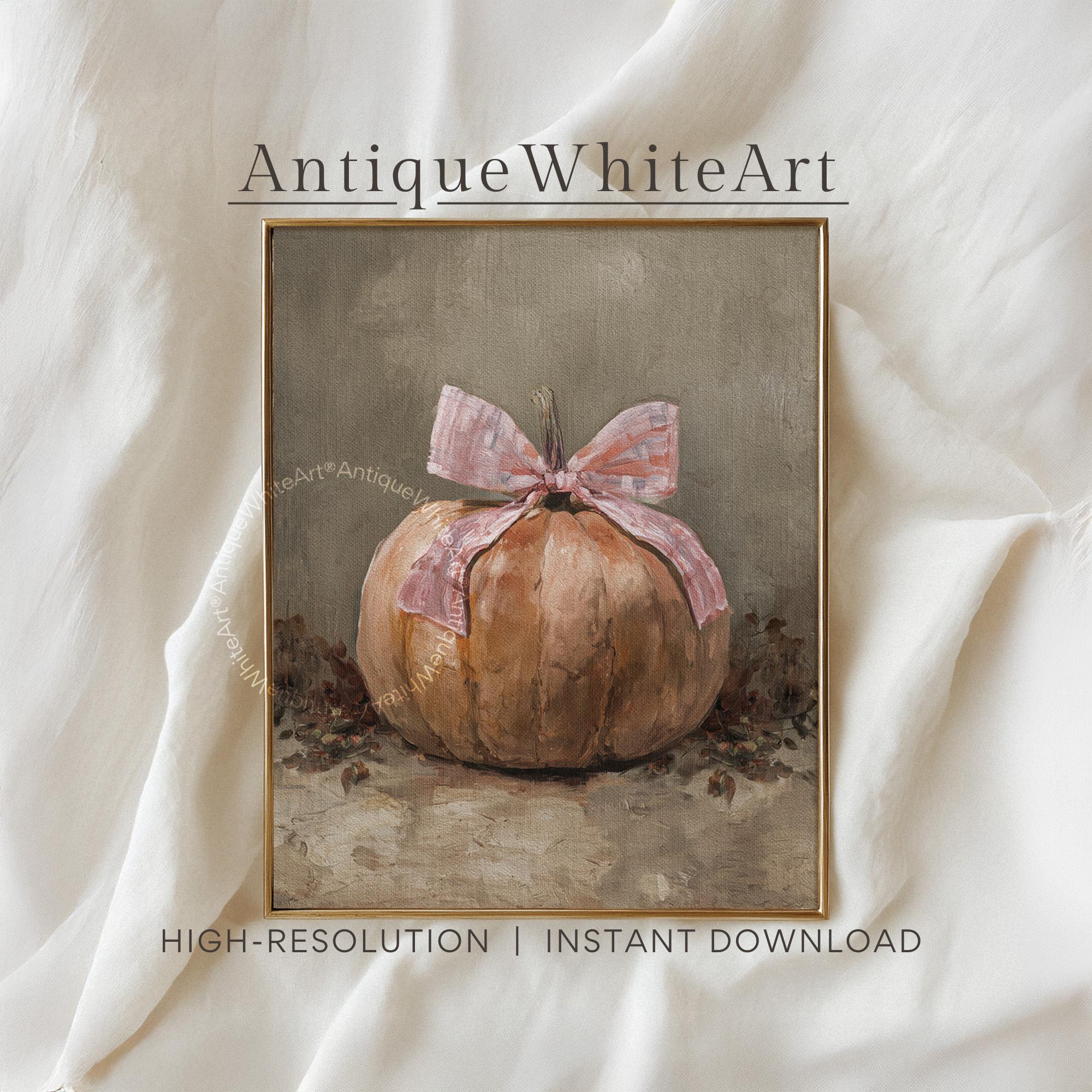 Pumpkin with Bow Wall Art Print Vintage Style Muted Fall Prints for Nursery Downloadable A500