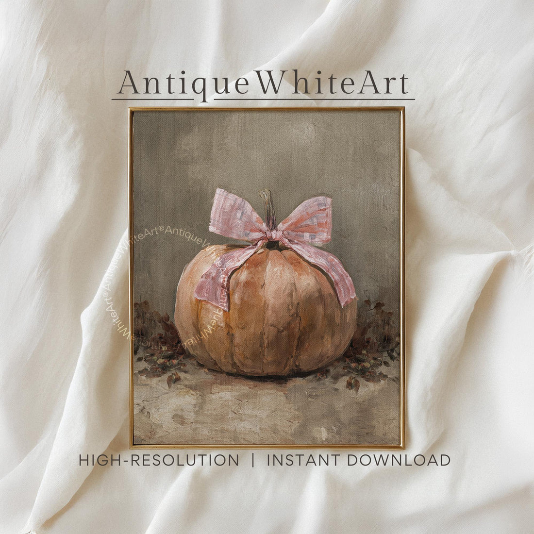 Pumpkin with Bow Wall Art Print Vintage Style Muted Fall Prints for Nursery Downloadable A500