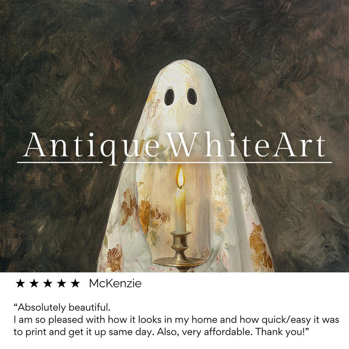 Cute Ghost Holding Candle Wall Art Halloween Print Cottagecore Nursery Spooky Moody Dark Academia Decor A522