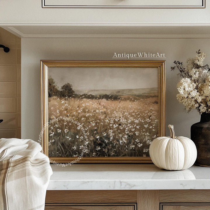 Fall Wildflowers Wall Art Muted Vintage Style Meadow Painting Rustic Farmhouse Decor Autumn Prints Floral A524 Print