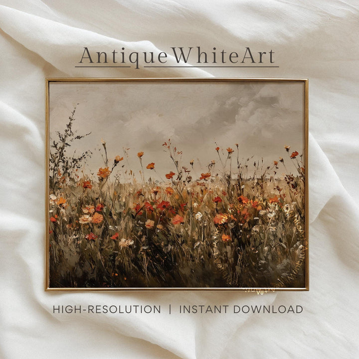 Fall Wildflowers Wall Art Muted Vintage Style Meadow Painting Rustic Farmhouse Decor Autumn Prints Floral A523 Print