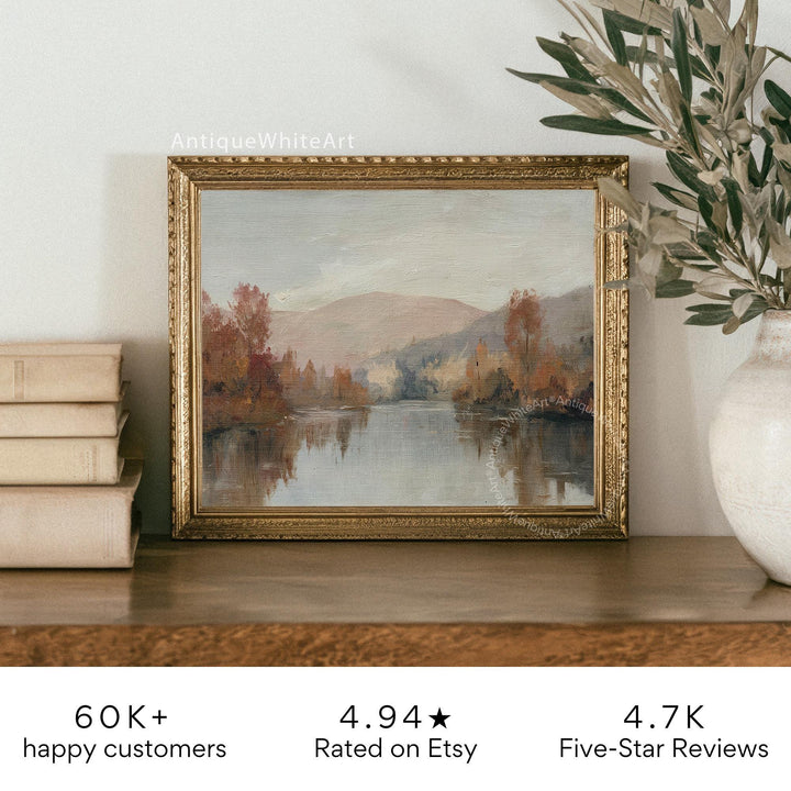 Fall Print Muted Landscape Painting Modern Farmhouse Decor Prints Vintage Style Autumn A463 Wall Art