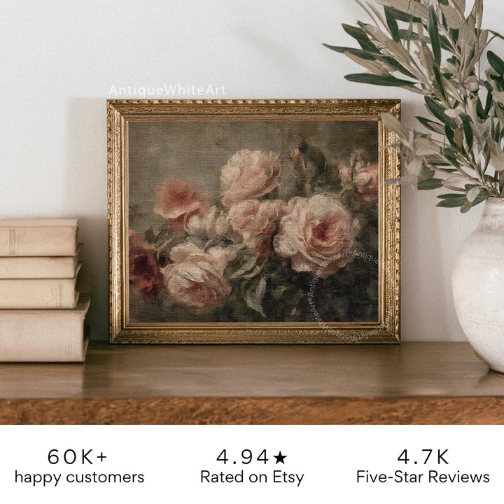 Moody Floral Wall Art Print Dark Academia Abstract Flowers Painting Botanical Vintage Style A472