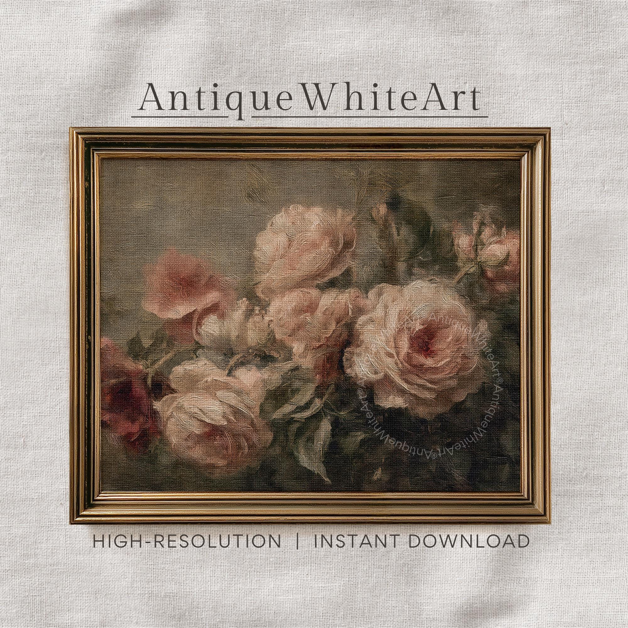 Moody Floral Wall Art Print Dark Academia Abstract Flowers Painting Botanical Vintage Style A472