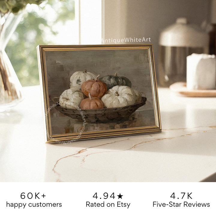 Rustic Pumpkin Print Vintage Style Fall Wall Art Autumn Still Life Oil Painting Moody Halloween Decor A526