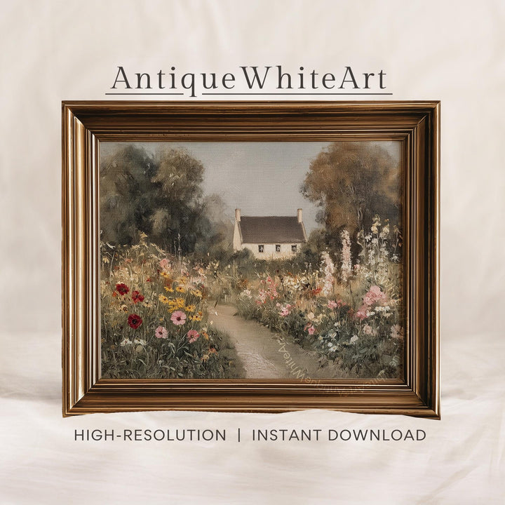 Fall Cottage Wall Art Autumn Country Garden Landscape Painting Cottagecore Decor Farmhouse Print A503