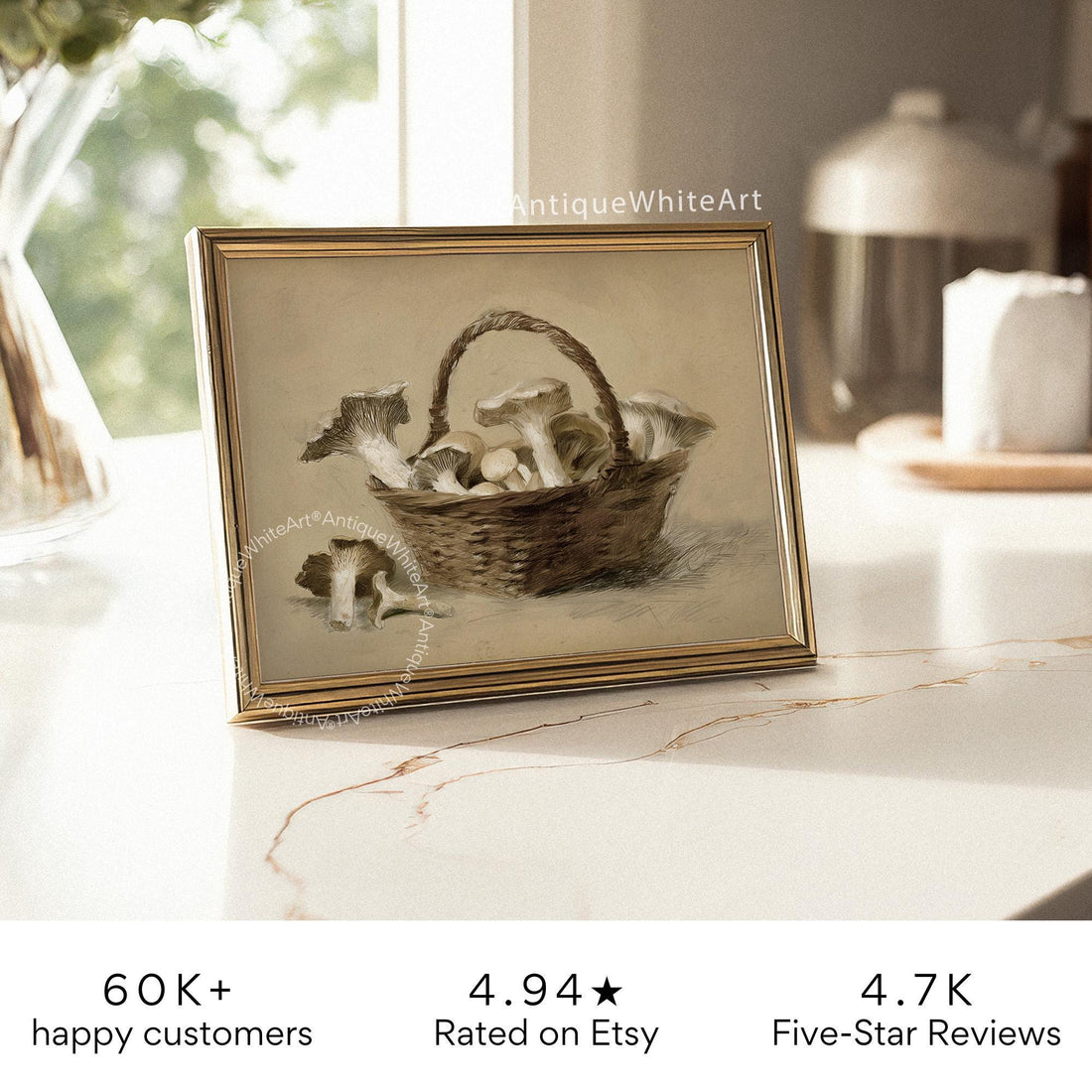 Mushroom Vintage Style Print Mushrooms Drawing Farmhouse Kitchen Wall Art Botanical Woodland A477