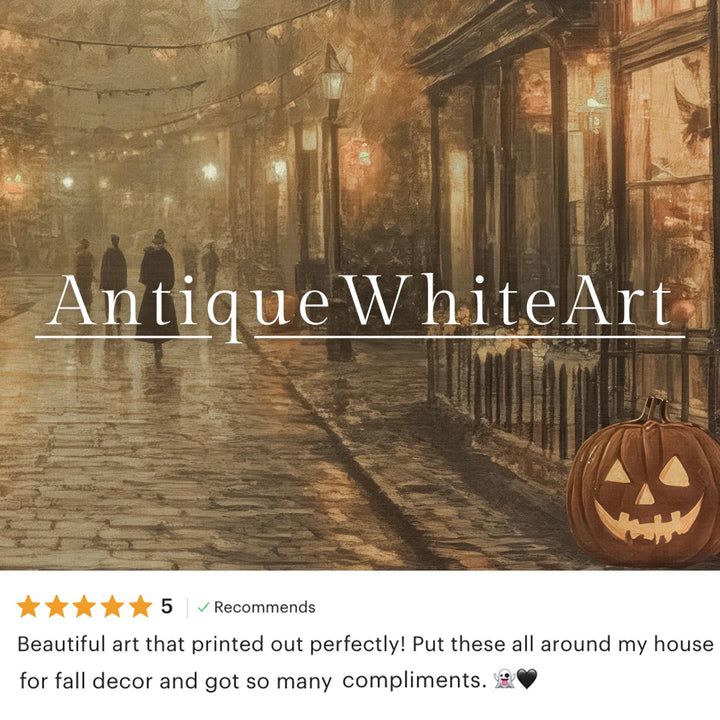 Vintage Style Fall Wall Art Warm-Toned Halloween Misty Town Eerie Landscape Spooky Decor A527 Print