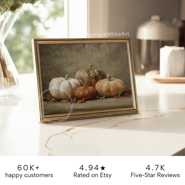 Pumpkin Wall Art Moody Fall Print Autumn Floral Painting Dark Rustic Seasonal Decor A536