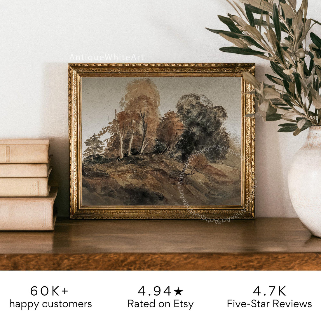 Dark Moody Fall Landscape Print Vintage Style Rustic Oil Painting Wall Art Farmhouse Autumn A534