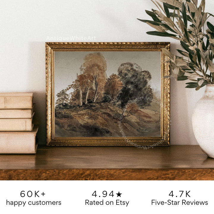Dark Moody Fall Landscape Print Vintage Style Rustic Oil Painting Wall Art Farmhouse Autumn A534