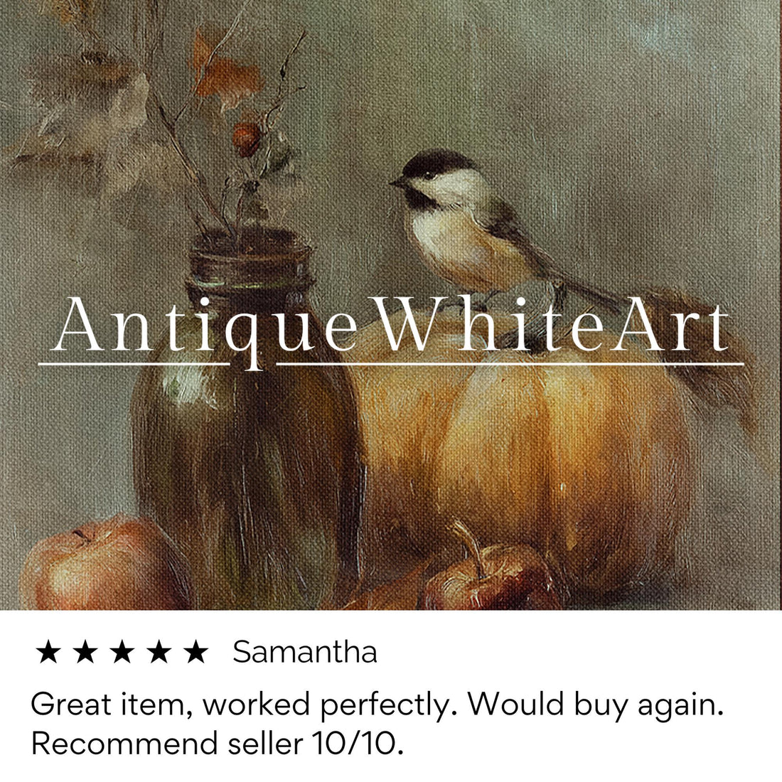 Moody Still Life with Pumpkin Wall Art Fall Oil Painting Halloween Print Bird A532