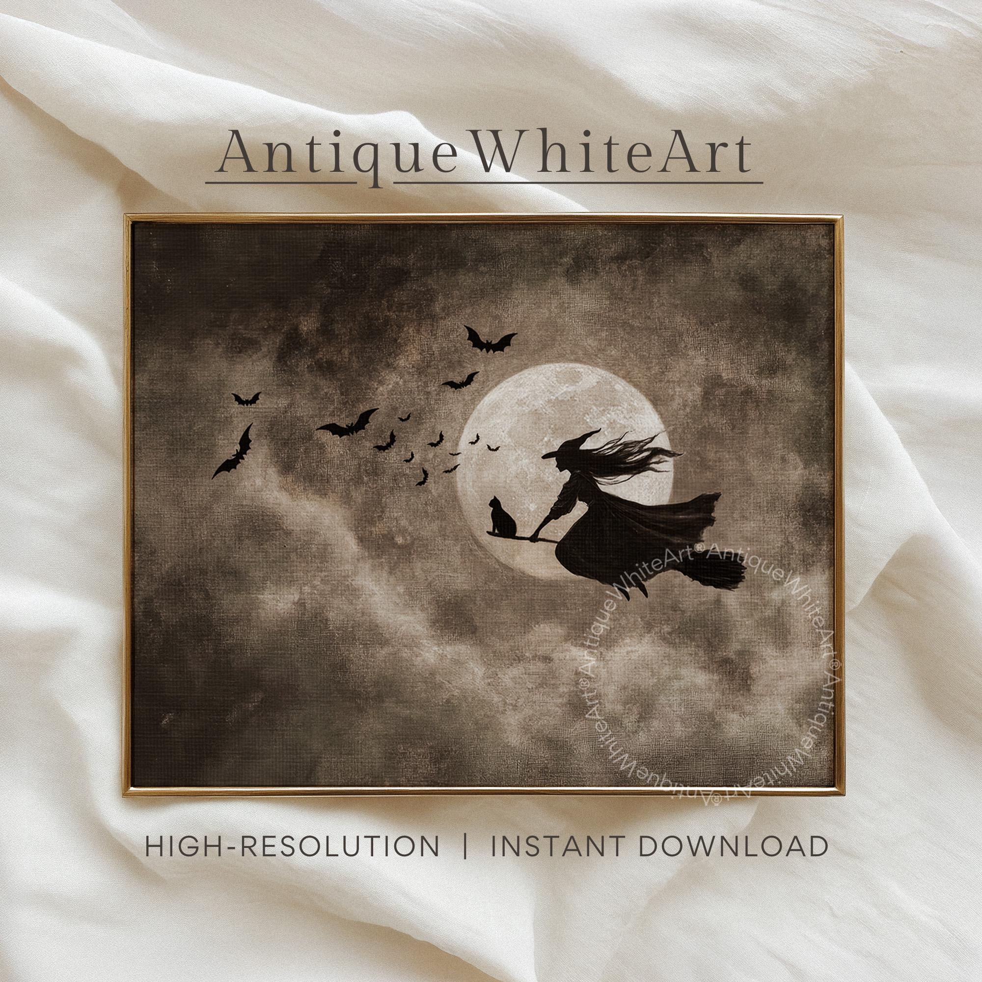 Halloween Witchy Prints Witch Wall Art Rustic Decor Dark Academia Painting A508 Print