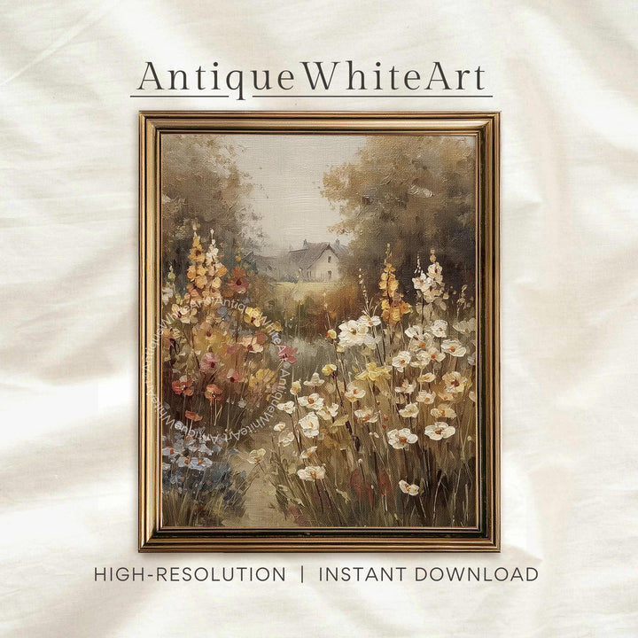 Fall Wildflower Wall Art Muted Vintage Style Meadow Painting Rustic Cottagecore Decor Farmhouse Autumn Prints A550 Print