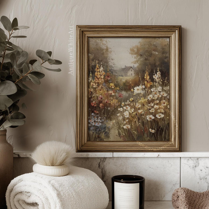 Fall Wildflower Wall Art Muted Vintage Style Meadow Painting Rustic Cottagecore Decor Farmhouse Autumn Prints A550 Print