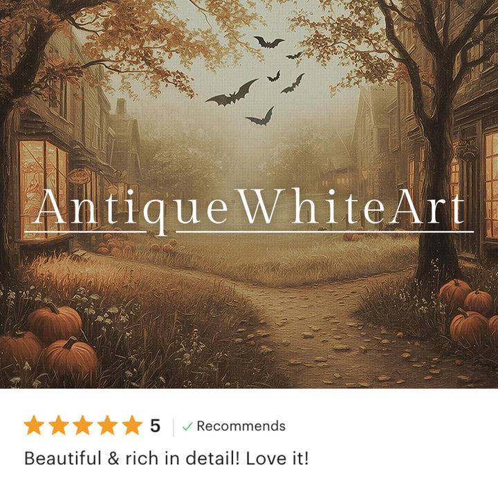 Fall Print Muted Halloween Landscape Painting Farmhouse Decor Vintage Style Prints Autumn A548 Wall Art