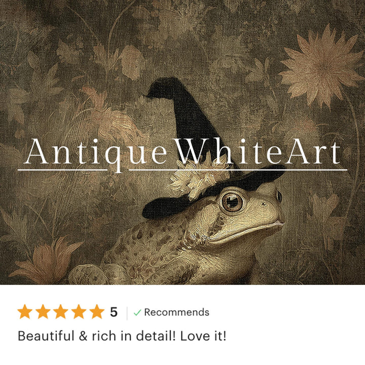 Vintage Style Witch Toad Art Print Whimsical Halloween Decor Dark Botanical Frog Wall Witchy A542