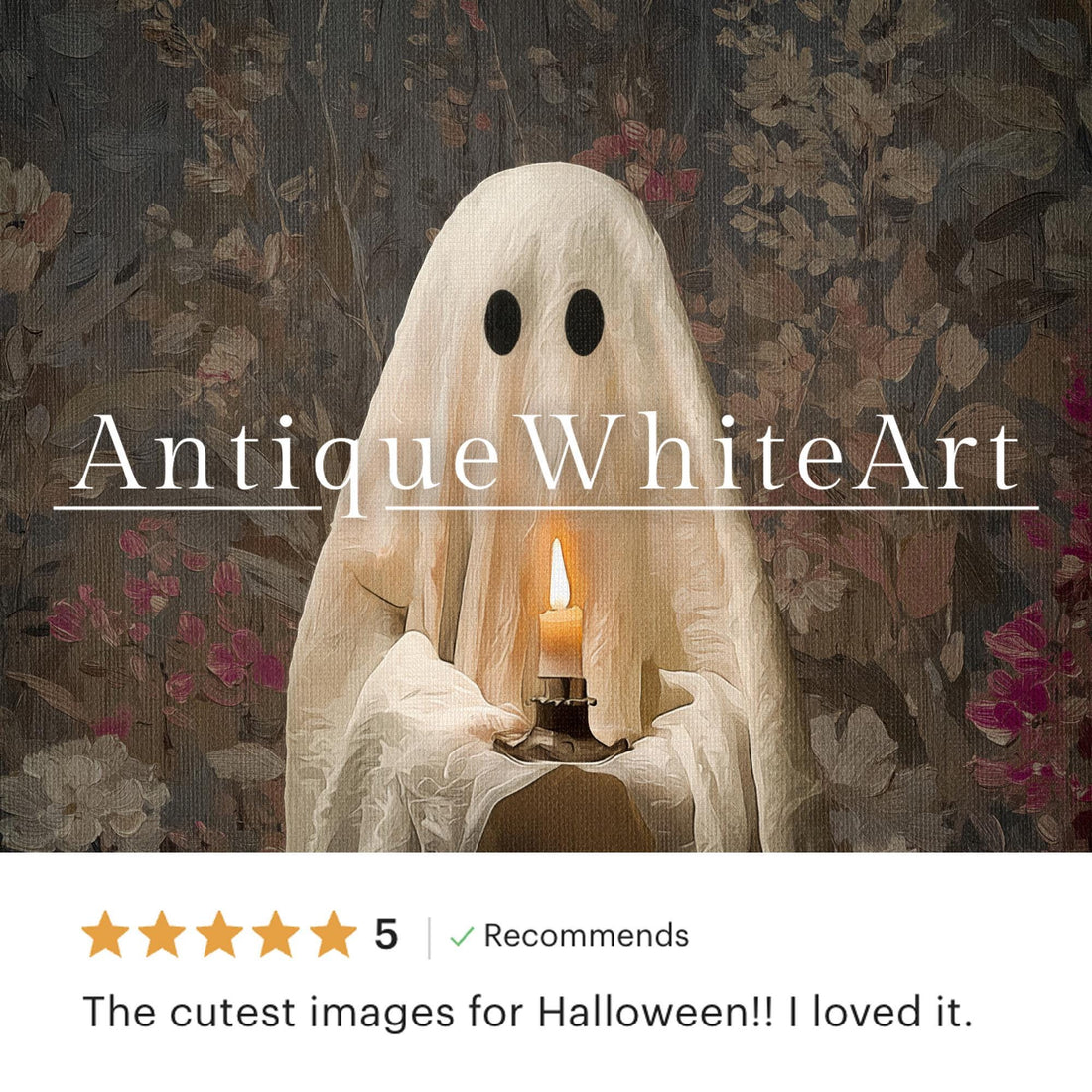 Cute Ghost Holding Candle Wall Art Halloween Print Painting Spooky Moody Dark Academia Decor A485