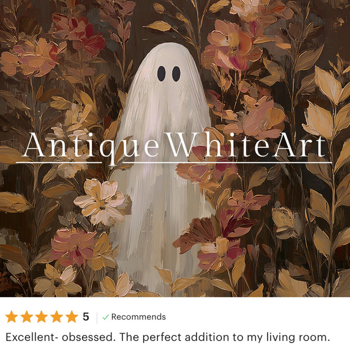 Ghost in a Wildflower Field Moody Floral Halloween Wall Art Vintage Style Botanical Print Spooky Painting Fall Prints A552