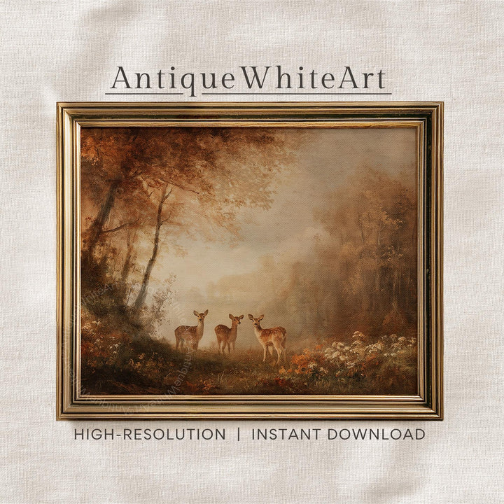Fall Wall Art Neutral Autumn Landscape Print Baby Deer Painting Seasonal Decor A553