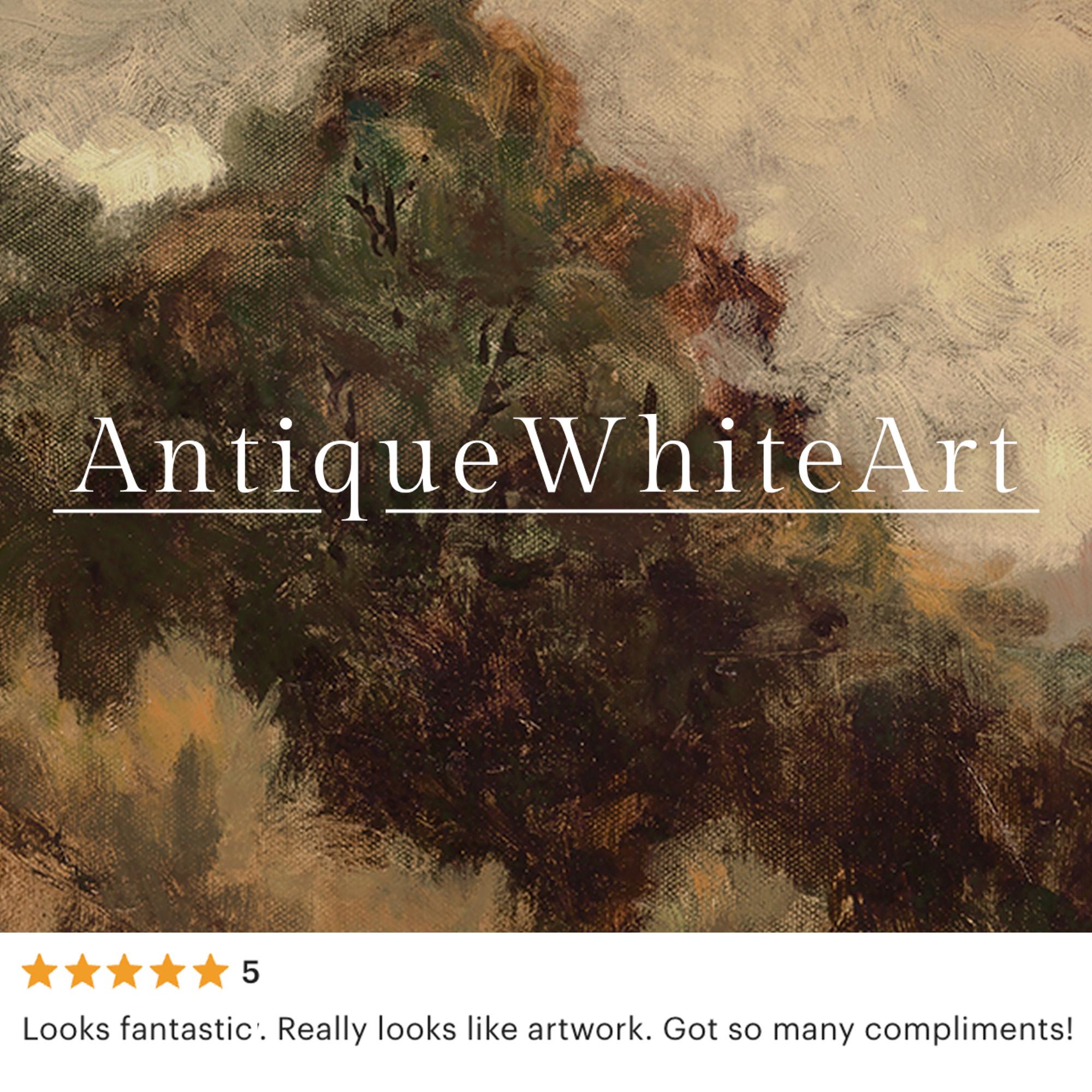 Dark Moody Fall Landscape Print Vintage Style Rustic Oil Painting Wall Art Farmhouse Autumn A555