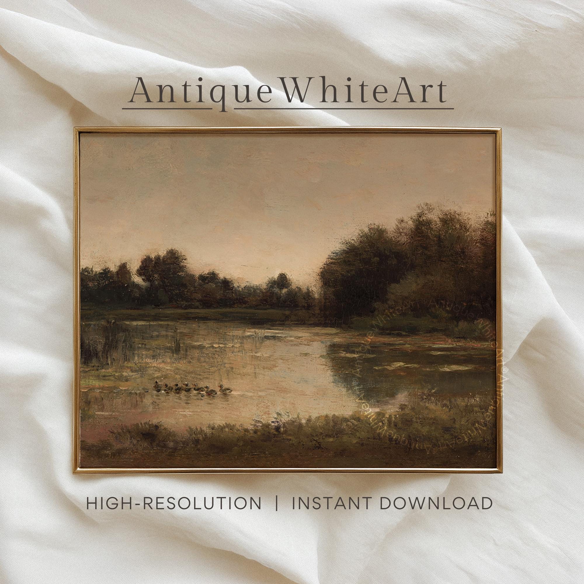 Dark Moody Fall Landscape Print Vintage Style Rustic Oil Painting Wall Art Farmhouse Autumn A557