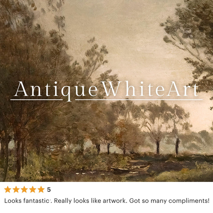 Moody Landscape Print Antique Art Tree & River Scenery Wall Rustic Nature Painting Vintage Style Home Decor A556