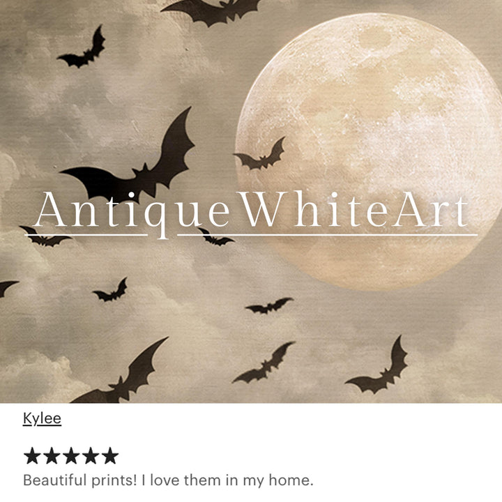 Vintage Style Fall Wall Art Neutral Halloween Bat Prints Clouds Spooky Decor A529 Print