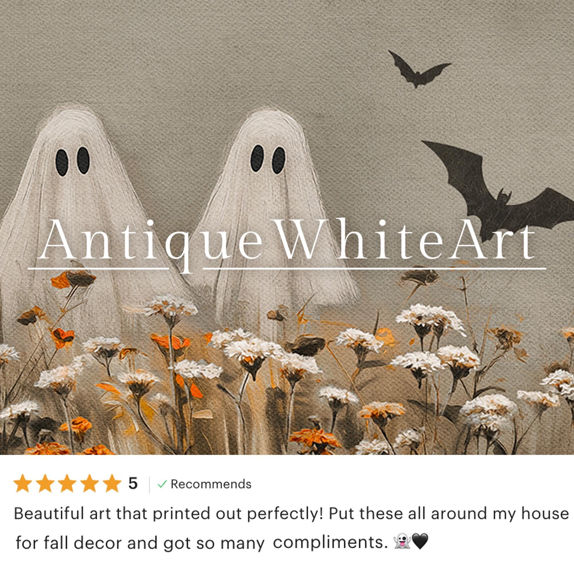 Ghosts in a Wildflower Field Neutral Halloween Wall Art Vintage Style Print Spooky Fall Painting Moody Prints A506
