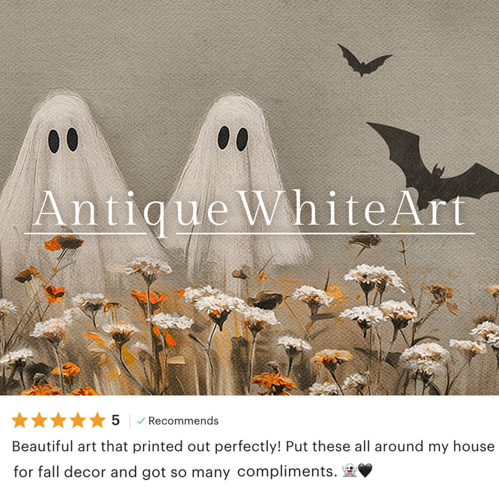 Ghosts in a Wildflower Field Neutral Halloween Wall Art Vintage Style Print Spooky Fall Painting Moody Prints A506