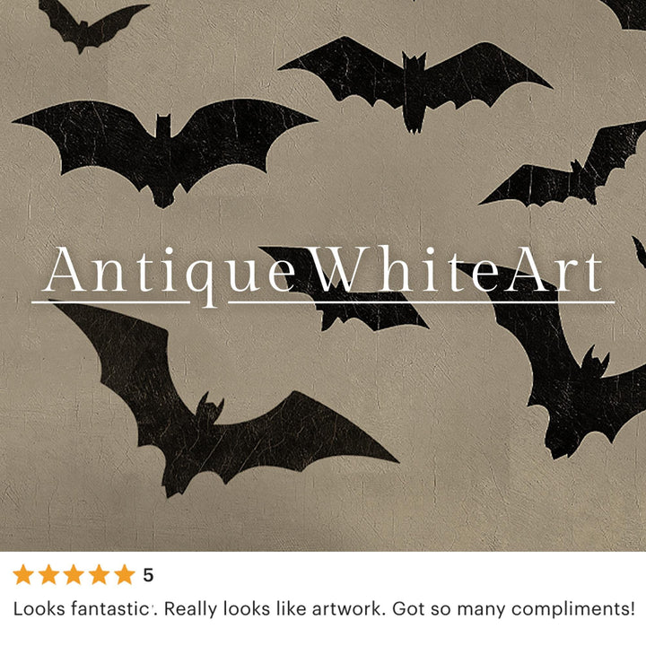 Vintage Style Halloween Wall Art Neutral Fall Bat Prints Beige Spooky Home Decor A510 Print
