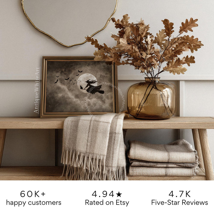 Halloween Witchy Prints Witch Wall Art Rustic Decor Dark Academia Painting A508 Print