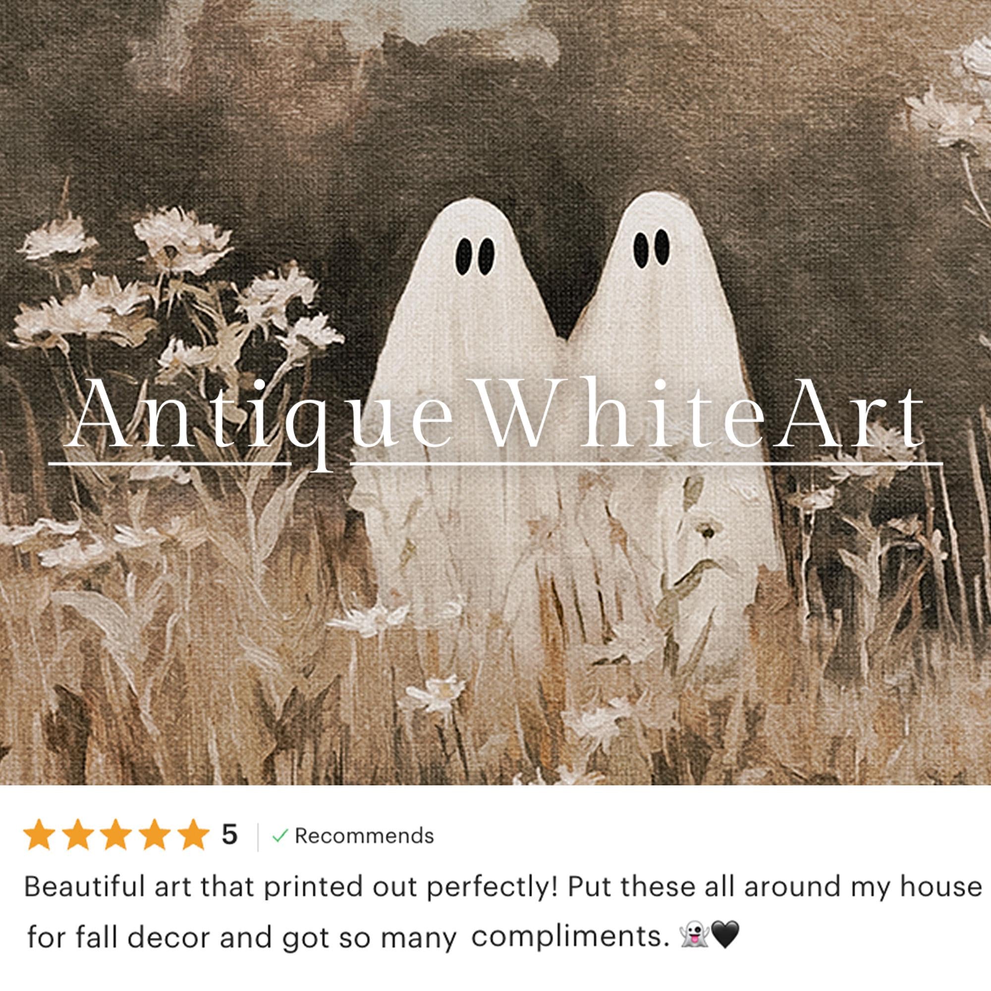 Ghosts in a Wildflower Field Neutral Halloween Wall Art Vintage Style Print Spooky Fall Painting Moody Prints A505