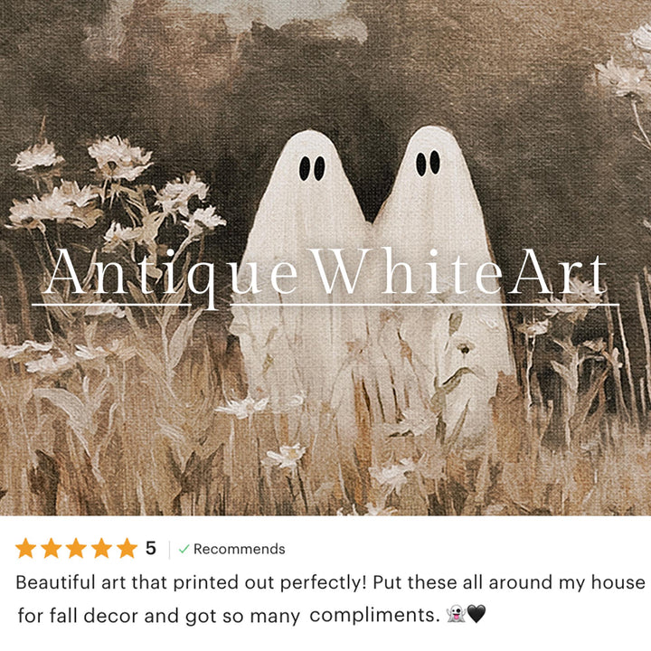 Ghosts in a Wildflower Field Neutral Halloween Wall Art Vintage Style Print Spooky Fall Painting Moody Prints A505