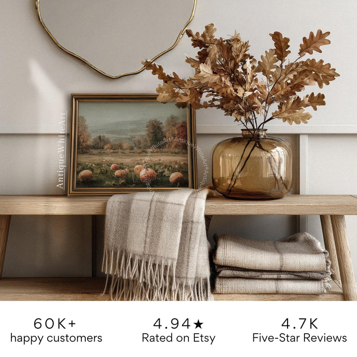 Pumpkin Field Wall Art Vintage Style Fall Oil Painting Autumn Country Landscape Decor Downloadable A499 Print