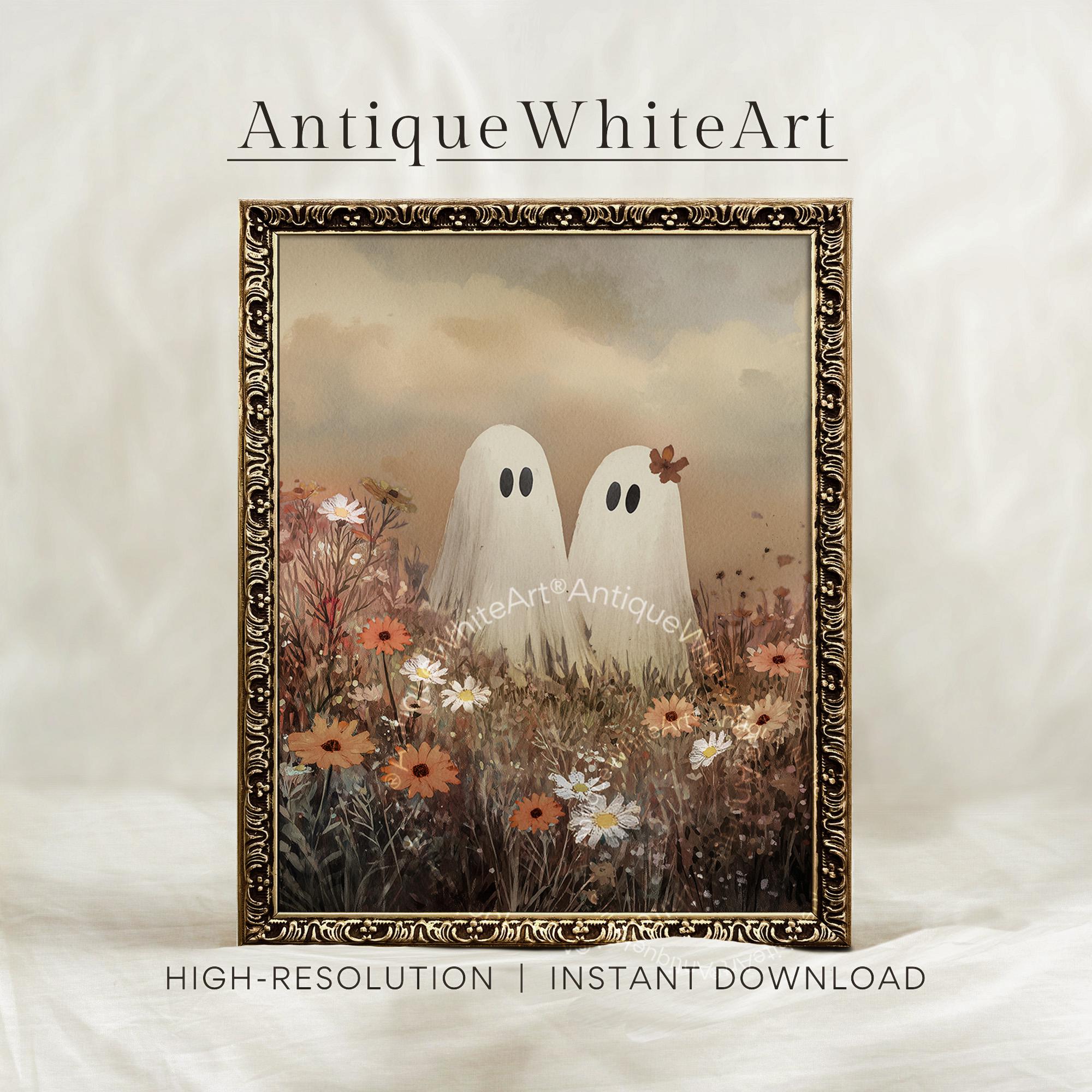 Ghosts in a Wildflower Meadow Vintage Style Halloween Wall Art Moody Fall Print Spooky Autumn Prints A515