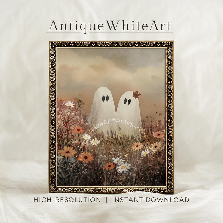 Ghosts in a Wildflower Meadow Vintage Style Halloween Wall Art Moody Fall Print Spooky Autumn Prints A515