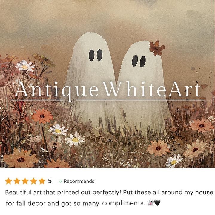 Ghosts in a Wildflower Meadow Vintage Style Halloween Wall Art Moody Fall Print Spooky Autumn Prints A515