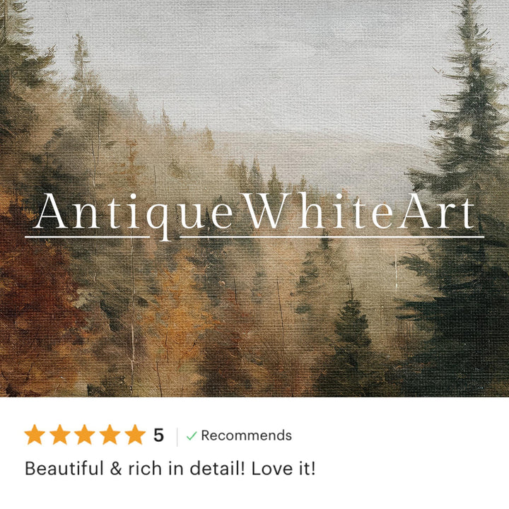 Vintage Style Autumn Forest Landscape Art Rustic Fall Wall Decor Antique Nature Painting Cozy Cabin A560 Print