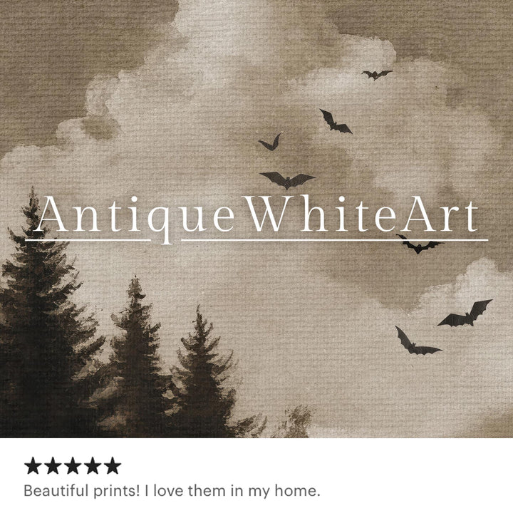 Vintage Style Fall Wall Art Neutral Halloween Bat Prints Clouds Spooky Decor A565 Print