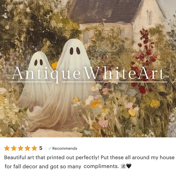 Vintage Style Halloween Wall Art Warm-Toned Fall Prints Ghosts in a Garden Spooky Autumn Home Decor A563 Print