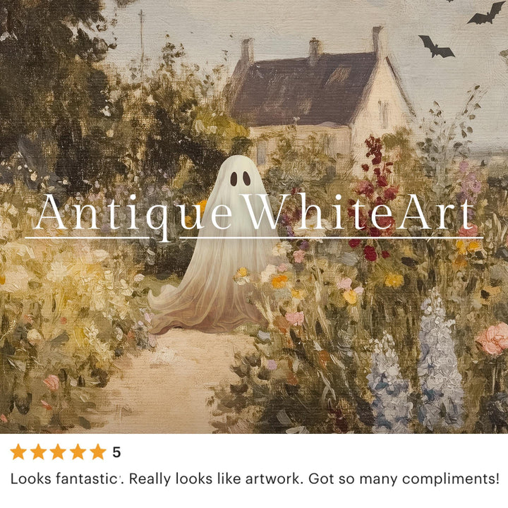 Whimsical Ghost Print Halloween Cottagecore Wall Decor Vintage Style Spooky Haunted House Garden Painting Fall A564 Art